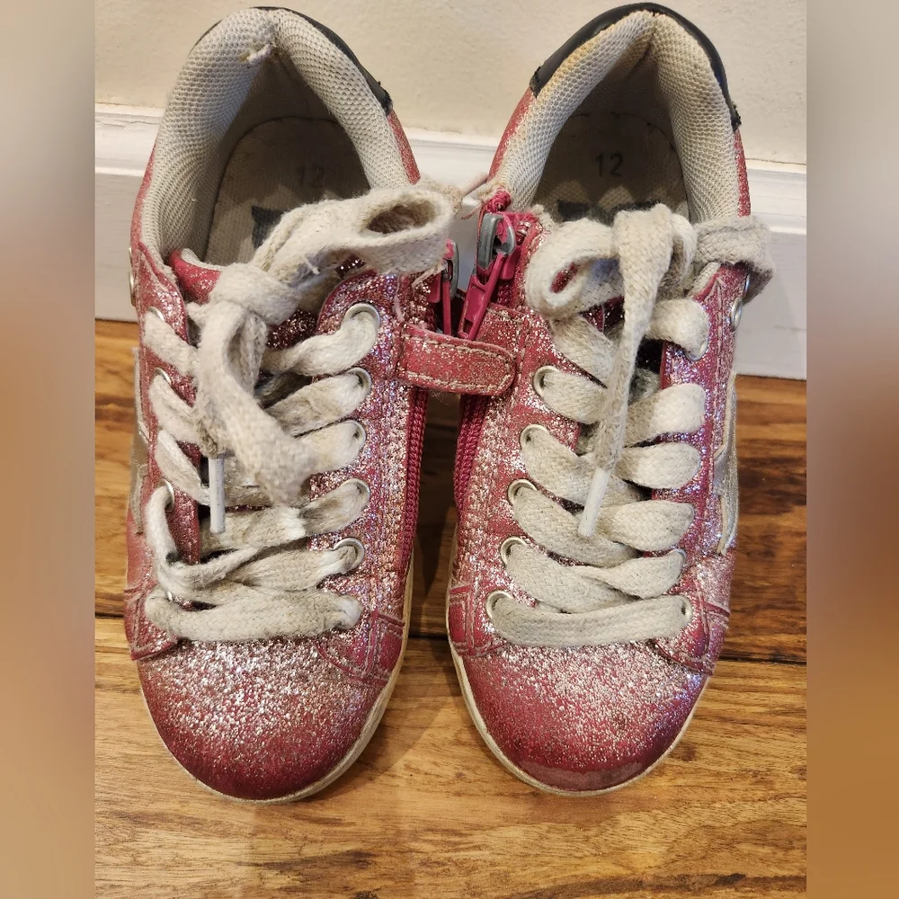 Hoo pink sparkly star lace up sneakers with zipper size 12